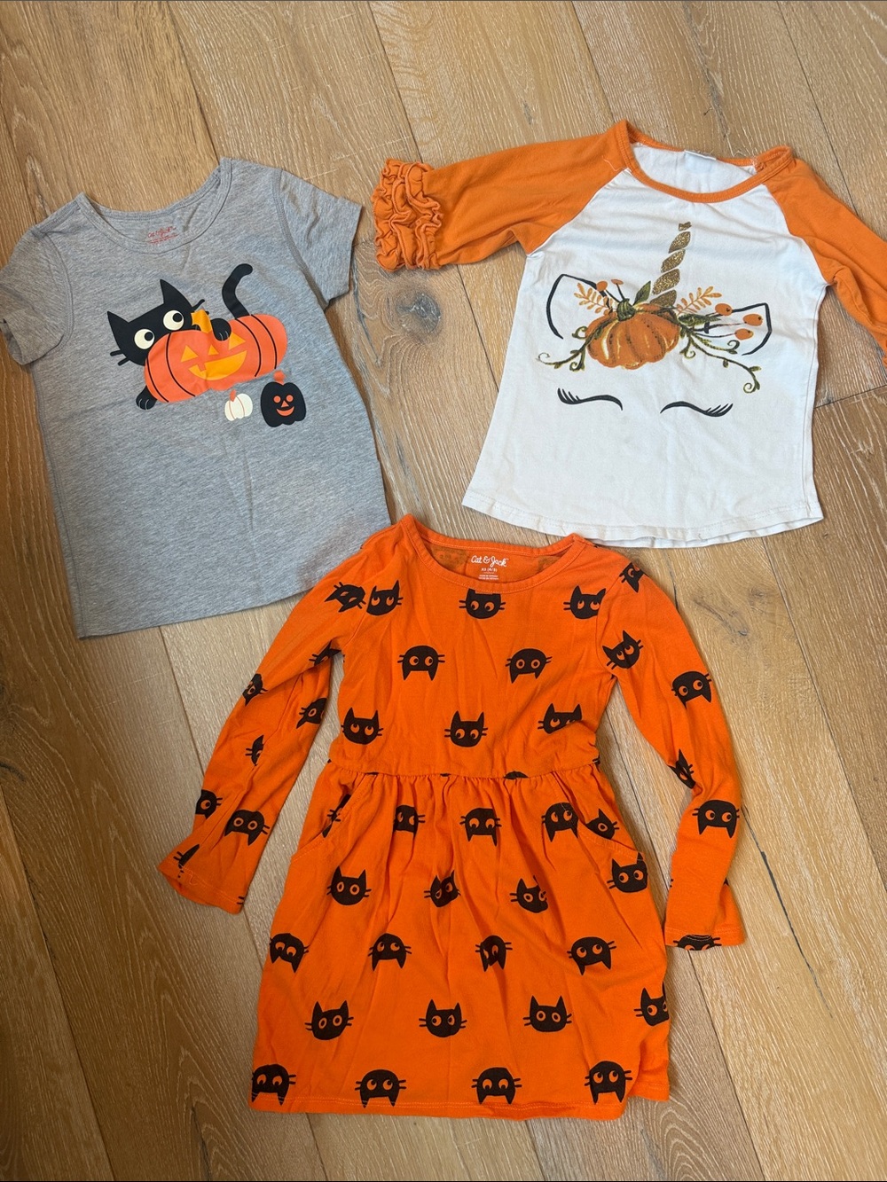 Cat & Jack Orange Black Gray Halloween Top & Dress Trio